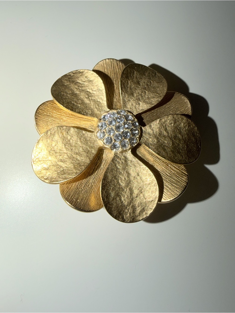 Vintage Signed Premier Designs Gold-Tone & Rhinestone Flower Brooch Pendant